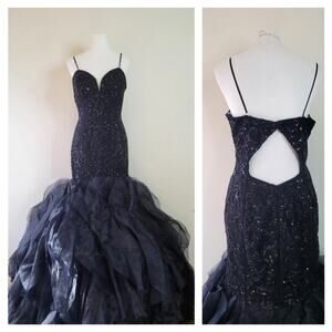 Ellie Wilde Mon Cheri Prom Dress Gown Mermaid size 16 Black Beaded